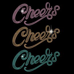 SUPERDANT Cheers Text Party Crystal Rhinestone Heat Transfer Party Rhinestone Colorful Template for Party Dress Clothes Bags Pants DIY Transfer Iron On Decals