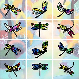 AHANDMAKER 24Pcs Dragonfly Stained Glass Effect Paper Suncatchers Window Clings with Colored Paper, DIY Window Decals Window Paint Art Stickers, for DIY Crafts, Home and Shop Window Holiday Decoration