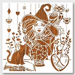 NBEADS Witch Magic Stencil, 11.81x11.81" Hollow Out Drawing Painting Template Reusable DIY Art and Craft Stencils for Painting on Wood, Fabric, Paper, Walls, Canvas, Floor