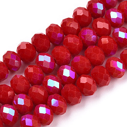 Honeyhandy Electroplate Opaque Solid Color Glass Beads Strands, Half Rainbow Plated, Faceted, Rondelle, FireBrick, 3x2mm, Hole: 0.8mm, about 165~169pcs/strand, 15~16 inch(38~40cm)