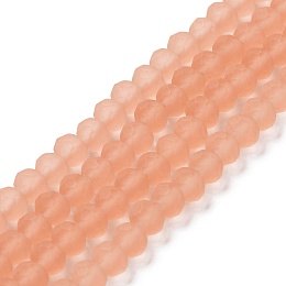 Honeyhandy Transparent Glass Beads Strands, Faceted, Frosted, Rondelle, Light Salmon, 4mm, Hole: 1mm, about 113~115pcs/strand, 41~42cm