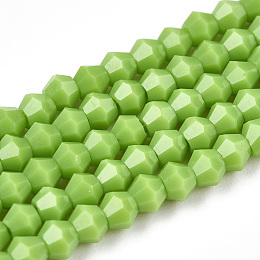 Opaque Solid Color Imitation Jade Glass Beads Strands, Faceted, Bicone, Yellow Green, 2.9~3.3x3mm, Hole: 0.7mm,  about 113~115pcs/strand, 14.04~14.235 inch(36~36.5cm)