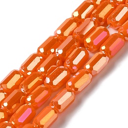 Electroplate Glass Beads Strands, Faceted, AB Color, Column, Orange, 3x5mm, Hole: 1mm, about 79pcs/strand, 16.5 inch(42cm)