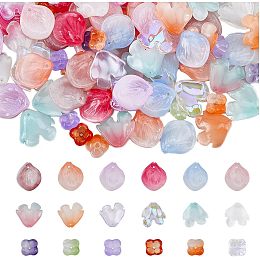 SUPERFINDINGS 108Pcs 18 Styles Glass Flower Charm Pendant Electroplate Crystal Glass Cabochons Flower Charm Pendant Beads for DIY Earrings Necklace Jewelry Making Accessories