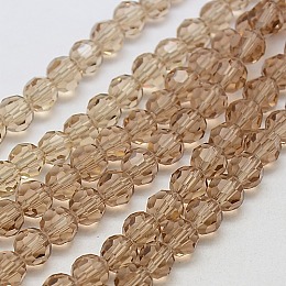 Honeyhandy Glass Beads Strands, Faceted, Round, BurlyWood, 6mm, Hole: 1mm, about 98~100pcs/strand, 21.5 inch