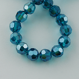 Honeyhandy Electroplate Glass Bead Strands, Pearl Luster Plated, Faceted(32 Facets), Round, Dark Cyan, 6x5mm