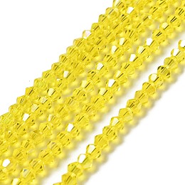 Honeyhandy Transparent Electroplate Glass Beads Strands, AB Color Plated, Faceted Bicone, Yellow, 4.5x4mm, Hole: 0.7mm, about 88~92pcs/strand, 13.50~14.06 inch(34.3~35.7cm)