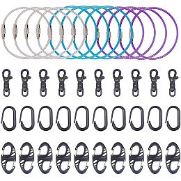 NBEADS 42 Pcs Clasp Sets, with Plastic Double Lock Clips, Dual Spring Wire Gate Snap Hooks, Swivel Lobster Claw Clasps and Stainless Steel Wire Keychain Clasps