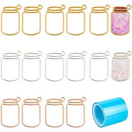 OLYCRAFT 24pcs Bottle Open Back Bezel Pendants with Seamless Paper Tape Golden Oval Flower Ring Teardrop Triangle Heart Geometry Bezel Pendants Bezel Charms Zinc Alloy Frame Pendants for Resin Jewelry