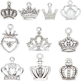 SUNNYCLUE 60PCS 10 Styles Crown Charms Princess Crown Charm Silver King Rhinestone Cubic Zirconia Queen Hollow Crystal Crowns Charms for Jewelry Making Charms Earrings Necklace Bracelets DIY Crafts