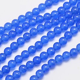 Honeyhandy Natural & Dyed Malaysia Jade Bead Strands, Round, Blue, 6mm, Hole: 0.8mm, about 64pcs/strand, 15 inch