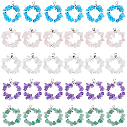 DICOSMETIC Natural Stone Chip Pendants Circle Chip Beads Charms with Tiny Spacer Beads Copper Wire Wrapped Crystal Charms with Mixed Color for DIY Jewelry Making, Hole: 4~5mm