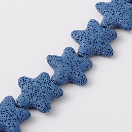 Honeyhandy Star Synthetic Lava Rock Beads Strands, Dyed, Blue, 25x26x7mm, Hole: 1mm, about 18pcs/strand, 16.5 inch