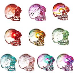 BENECREAT 10 Pcs Crystal Skull Statue Hand Carved Skeleton Head Bone Electroplate K9 Skull Sculpture, Pocket Glass Skull Statue for Home Decoration