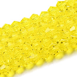 Honeyhandy Transparent Glass Beads Strands, Faceted, Bicone, Yellow, 4x4mm, Hole: 0.8mm, about 82~85pcs/strand, 30.5~31cm