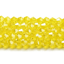 Honeyhandy Transparent Electroplate Glass Beads Strands, Pearl Luster Plated, Faceted, Bicone, Yellow, 4x4mm, Hole: 0.8mm, about 82~85pcs/strand, 30.5~31cm