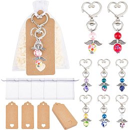 NBEADS 20 Sets Angel Keychain Favors Set, Angel Pearl Beads Pendant Keychain with 20 Pcs White Organza Gift Bags and 20 Pcs Blank Kraft Tags for Shower Bridal Shower Wedding Baptism Birthday Party