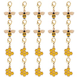 SUNNYCLUE 40Pcs 2 Style Alloy Enamel Honeycomb & Bees Pendant Decorations, Lobster Clasp Charms, for Keychain, Purse, Backpack Ornament, Golden, 35mm & 38mm, 20pcs/style