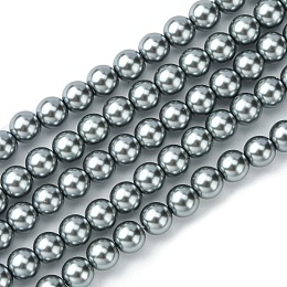 Glass Pearl Beads, Pearlized, Round, Slate Gray, 6mm, Hole: 0.7~1mm, about 68pcs/Strand, 16''(40.64cm)