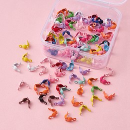 Honeyhandy 100Pcs Spray Painted Iron Bead Tips, Calotte Ends, Clamshell Knot Cover, Mixed Color, 4x8x1.5mm, Hole: 1.2mm