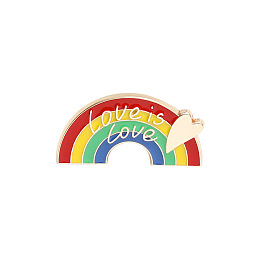 Honeyhandy Creative Zinc Alloy Brooches, Enamel Lapel Pin, with Iron Butterfly Clutches or Rubber Clutches, Rainbow with Word Love is Love, Colorful, 25x13mm, Pin: 1mm