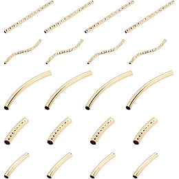 BENECREAT 50Pcs 5 Style Curved Tube Beads, 24K Gold Plated Long Metal Noodle Spacer Beads for DIY Jewelry Making (20mm, 25mm, 35mm)