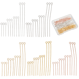 BENECREAT 200Pcs 20 Styles Real 18K Gold Plated Eye Pins, 20mm 25mm 30mm 50mm Brass Eye Pins for Earring Bracelet DIY Jewelry Making, 5 Colors, Pin: 24 Gauge