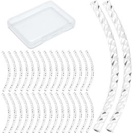 CREATCABIN 80 Pcs Curved Tube Beads Metal Smooth Noodle Tube Beads 925 Sterling Silver Plated Brass Long Curved Spacer Connectors Bulk Tube for Jewelry Making Wrist Anklet Necklace 25mm