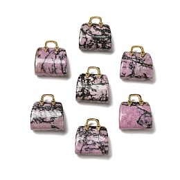 Honeyhandy Natural Rhodonite Brass Pendants, Handbag Charms, Golden, 27.5x26x12mm, Hole: 6.3x5mm