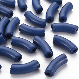 Honeyhandy Opaque Acrylic Beads, Curved Tube, Prussian Blue, 36x13.5x11.5mm, Hole: 4mm, about 148pcs/500g