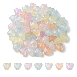 Honeyhandy Rainbow Iridescent Plating Acrylic Beads, Glitter Beads, Heart, Mixed Color, 9.5x10.5x6.5mm, Hole: 1.8mm