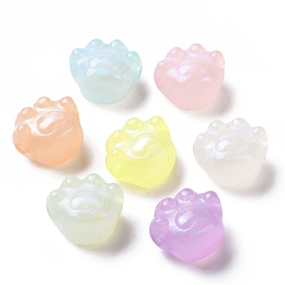 Honeyhandy Luminous Acrylic Beads, Glitter Beads, Glow in the Dark, Cat Paw Print, Mixed Color, 16x18x12.5mm, Hole: 2.5mm, about 205pcs/500g