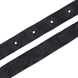 Gorgecraft 10 Yards 2 Styles Polyester Ribbons, with Plastic Buttons, Black, 3/4 inch(18mm), 5 yards/style