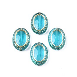 Plating Acrylic Beads, Metal Enlaced, Oval, Dark Turquoise, 17.5x13x5.5mm, Hole: 1.6mm, about 610pcs/500g