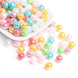 Honeyhandy Plating Eco-Friendly Poly Styrene Acrylic Beads, AB Color, Faceted Round, Mixed Color, 8mm, Hole: 1mm, about 2000pcs/500g