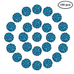 ARRICRAFT 100 Pcs 10mm Blue Zircon Shamballa Pave Disco Ball Clay Beads, Polymer Clay Rhinestone Beads Round Charms Jewelry Makings