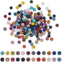 PandaHall Elite 240pcs 24 Color Rhinestones Pave Disco Beads, 10mm Polymer Clay Ball Beads Rhinestones Crystal Disco Ball Pave Beads for Bracelet Necklace Earring Jewelry Making