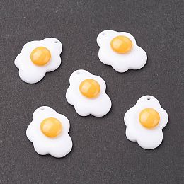 Honeyhandy Resin Pendants, Imitation Food, Play Food, Fried Egg, White, 27x20.5x7.5mm, Hole: 1.6mm