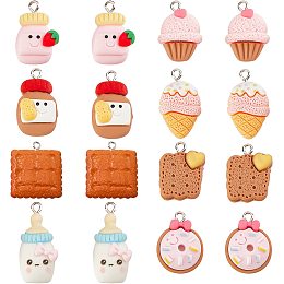 SUNNYCLUE 1 Box 36Pcs 9 Styles Dessert Resin Charm Cake Slime Charms Flatback Strawberry Milk Bottle Cookies Ice-cream Cake Pendants for Jewelry Making Charms Necklace Earring Bracelet Keychain Crafts