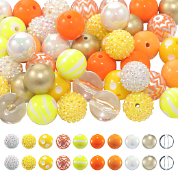 SUNNYCLUE 50Pcs 10 Style Thanksgiving Day Theme Acrylic Beads, with Resin Rhinestone, Round, Mixed Color, 20x19~20mm, Hole: 2~3mm, 5pcs/style