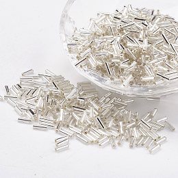 Honeyhandy Glass Bugle Beads, Silver Lined, Gainsboro, 9x2mm, Hole: 0.5mm, about 7000pcs/bag