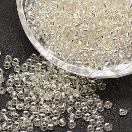 Honeyhandy 6/0 Transparent Glass Round Seed Beads, Grade A, Silver Lined, Clear, 3.6~4.0mm, Hole: 1.2mm, about 5000pcs/pound