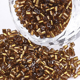 Honeyhandy Grade A Glass Seed Beads, Hexagon(Two Cut), Silver Lined, Goldenrod, 1.5~2.5x1.5~2mm, Hole: 0.8mm, about 2100pcs/bag, 450g/bag