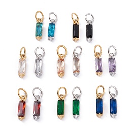 Honeyhandy 304 Stainless Steel Cubic Zirconia Pendants, Rectangle, Mixed Color, 17x4x4mm, Hole: 5mm