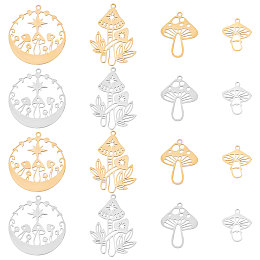 SUNNYCLUE 1 Box 16Pcs Stainless Steel Charms Mushroom Charms Mushrooms Charm Tarot Style Hollow Double Sided Moon Phase Star Mushroom Charms for Jewelry Making Charm Earrings Necklace DIY Supplies