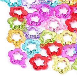 Honeyhandy Transparent Acrylic Pendants, Flower, Mixed Color, 34.5~35x29.5x5mm, Hole: 3.5mm, about 315pcs/500g