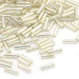 Honeyhandy Glass Bugle Beads, Silver Lined, Floral White, 6~8x1.8mm, Hole: 0.6mm, 10000pcs/pound