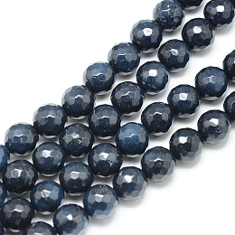 Honeyhandy Natural White Jade Bead Strands, Dyed, Faceted, Round, Prussian Blue, 8~9mm, Hole: 1mm, about 46pcs/strand, 14.76~14.96 inch(37.5~38cm)