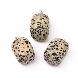 Honeyhandy Natural Dalmatian Jasper Pendants, with Platinum Tone Brass Findings, Nuggets, 23~30x13~22x12~20mm, Hole: 5x3mm