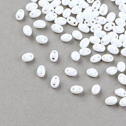 Honeyhandy 2-Hole Seed Beads, Czech Glass Beads, White, 5x3.5x3mm, Hole: 0.5mm, about 260pcs/20g